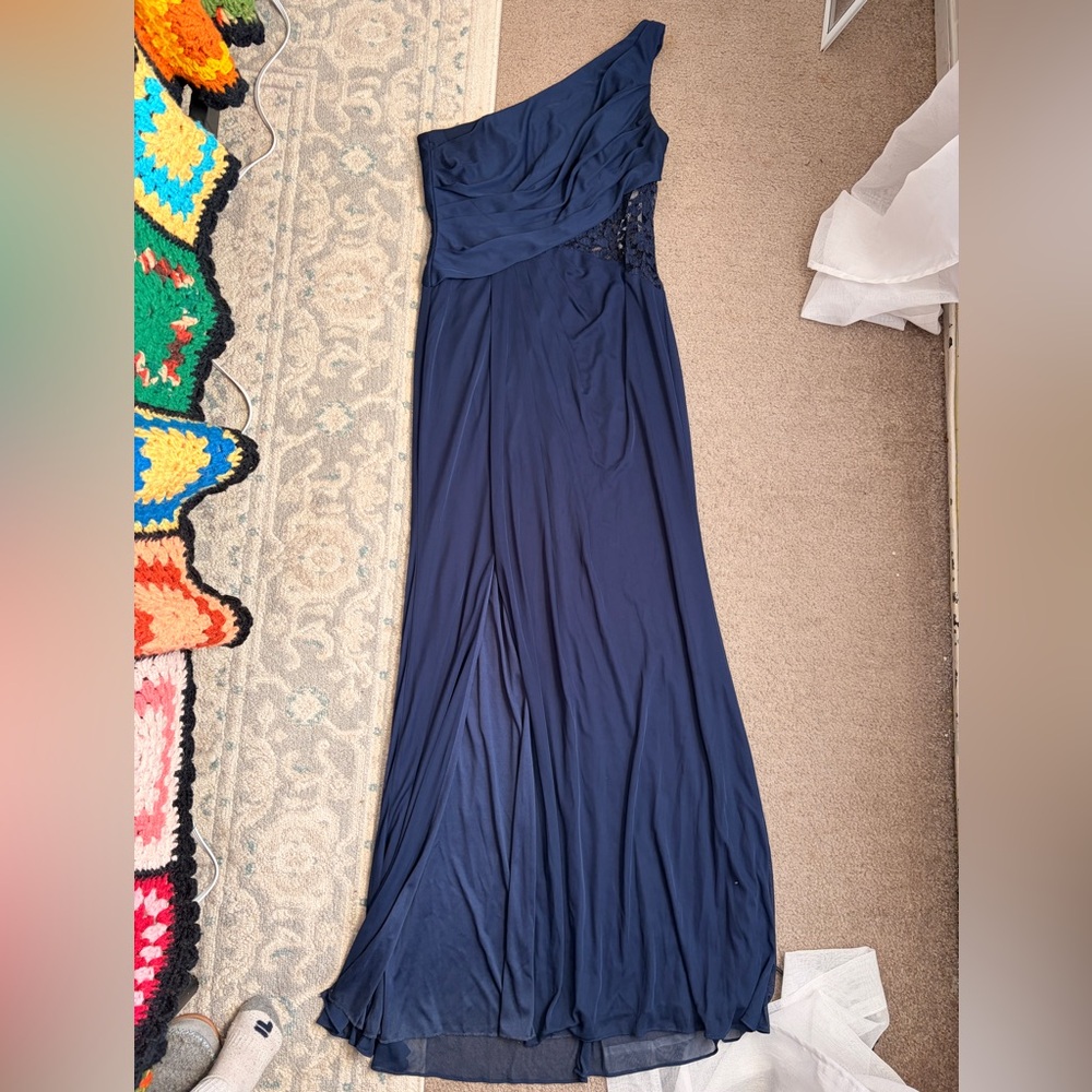 David’s Bridal Navy Blue Evening Gown/Bridesmaids Dress (size 10)